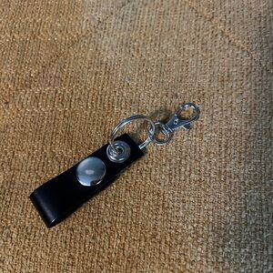 Black Leather Keychain with Silver Accents